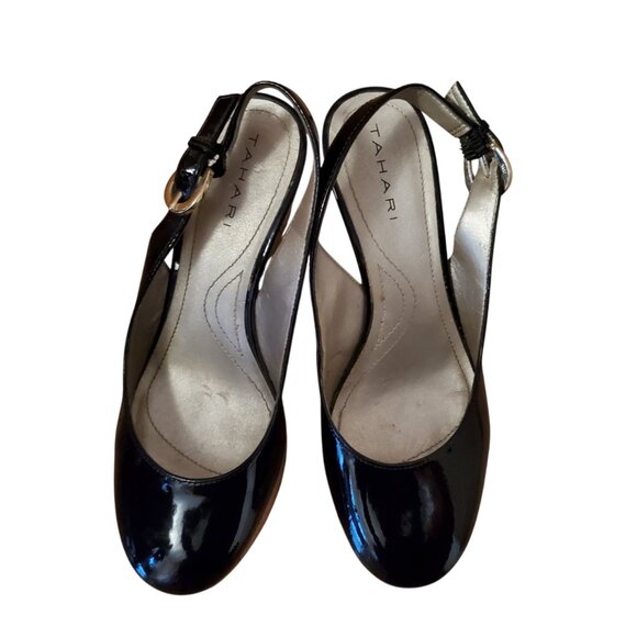 Tahari Black Round Toe Shoes With Wedge Heels - Picture 4 of 4